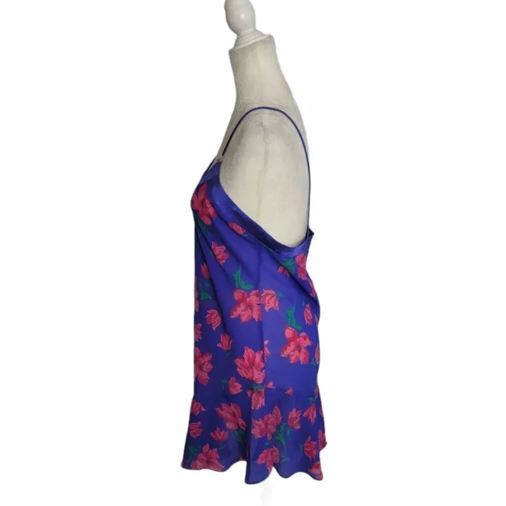 VINTAGE‎ 80s slip dress blue floral chemise strappy M - Picture 2 of 10